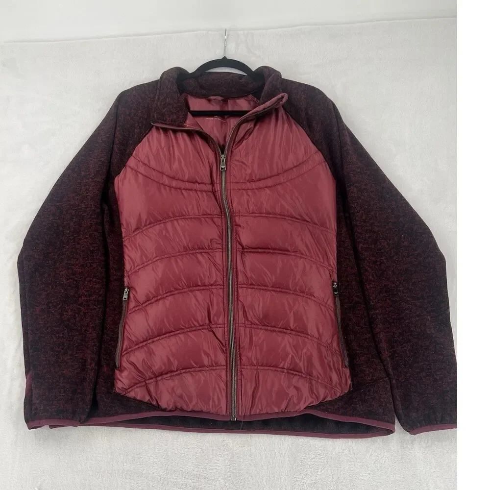 London Fog Down Puffer Knit Jacket Women’s 2XL Gorpcore Hybrid Down Mock Neck